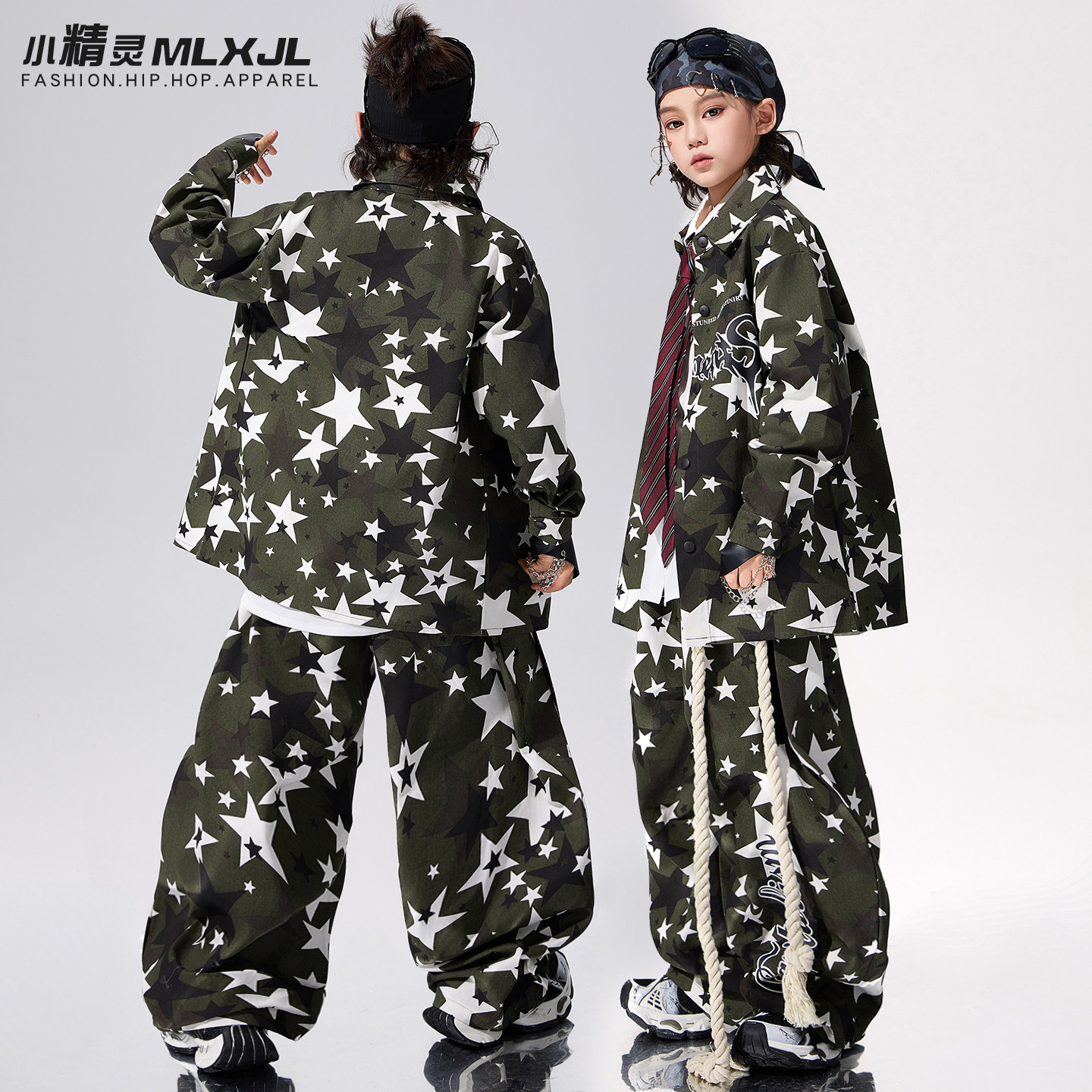 儿童街舞潮服男童嘻哈hiphop演出服少儿炸街潮酷痞帅架子鼓表演服 - 图1