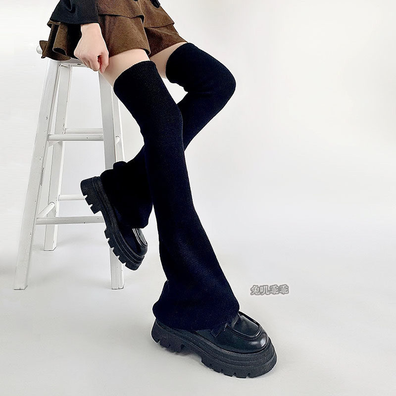 jk长筒过膝腿套黑色针织堆堆袜子女秋冬保暖护膝高筒喇叭棉靴袜套,淘宝优惠券,粉丝福利购,淘宝优惠卷