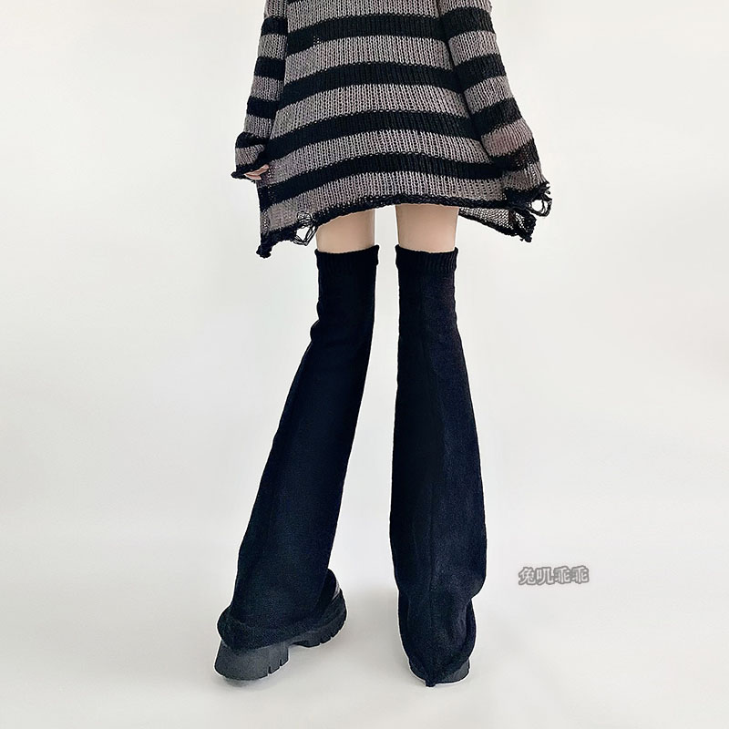 jk加长高筒过膝堆堆袜子女春秋冬白色针织阔腿套y2k辣妹喇叭袜套 - 图1