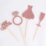 玫瑰金色婚礼生日蛋糕装饰插牌插签新娘派对戒指插件