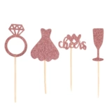 玫瑰金色婚礼生日蛋糕装饰插牌插签新娘派对戒指插件