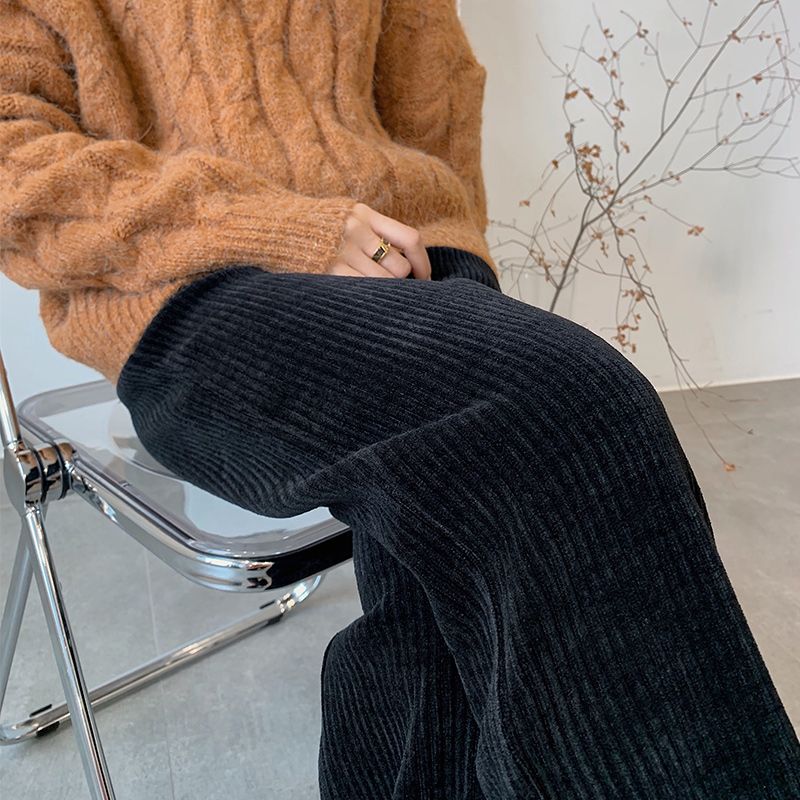 小个子灯芯绒春秋高腰米白色阔腿裤 lulupeach休闲裤