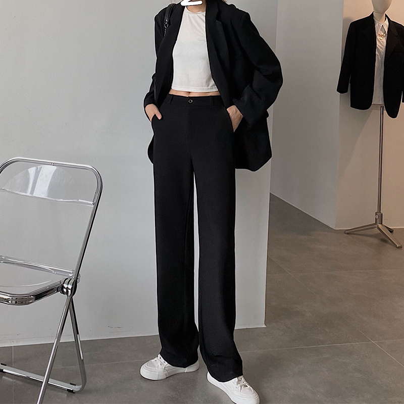 小个子阔腿直筒宽松高腰显瘦西装裤 lulupeach休闲裤