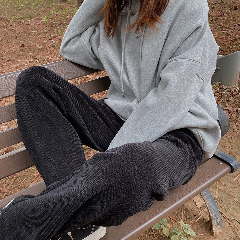 小个子灯芯绒春秋高腰米白色阔腿裤 lulupeach休闲裤