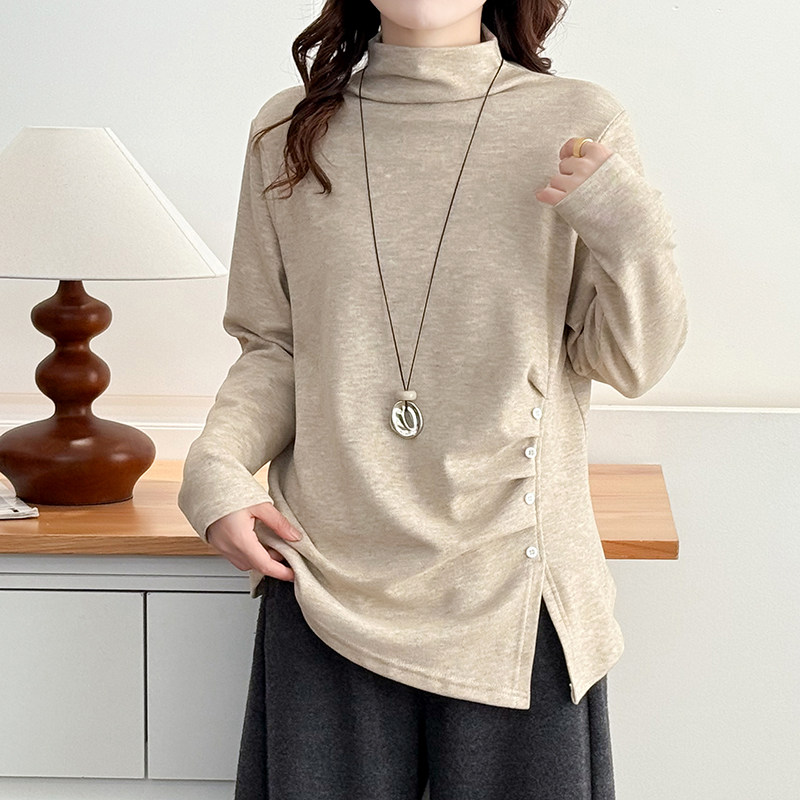 大码女装半高领不规则长袖T恤女秋冬胖MM遮肉显瘦内搭打底衫上衣,淘宝优惠券,粉丝福利购,淘宝优惠卷