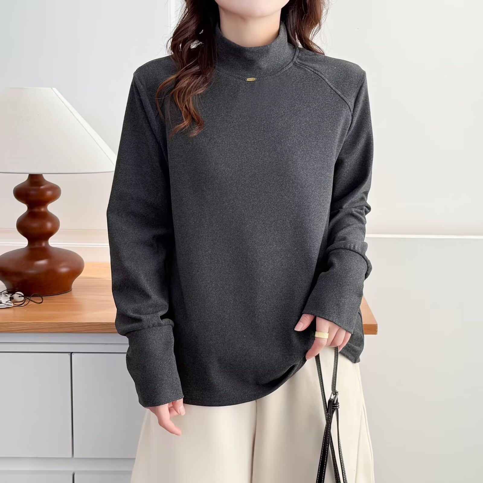 大码胖妹妹纯色半高领德绒长袖T恤女秋冬显瘦遮肉上衣内搭打底衫,淘宝优惠券,粉丝福利购,淘宝优惠卷