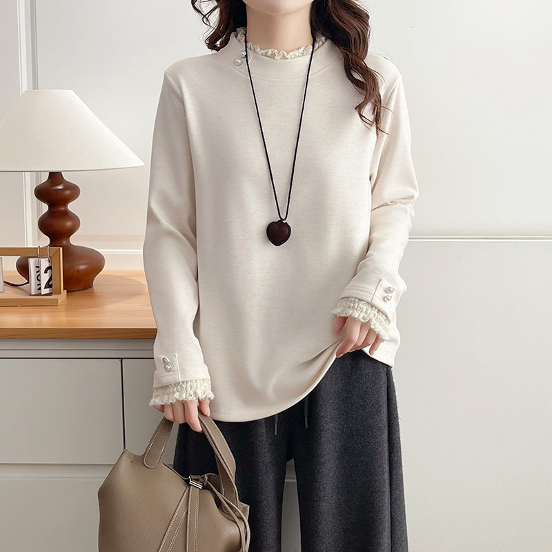 大码胖mm蕾丝拼接花边德绒打底衫女士200斤冬季保暖衣遮肚子内搭,淘宝优惠券,粉丝福利购,淘宝优惠卷