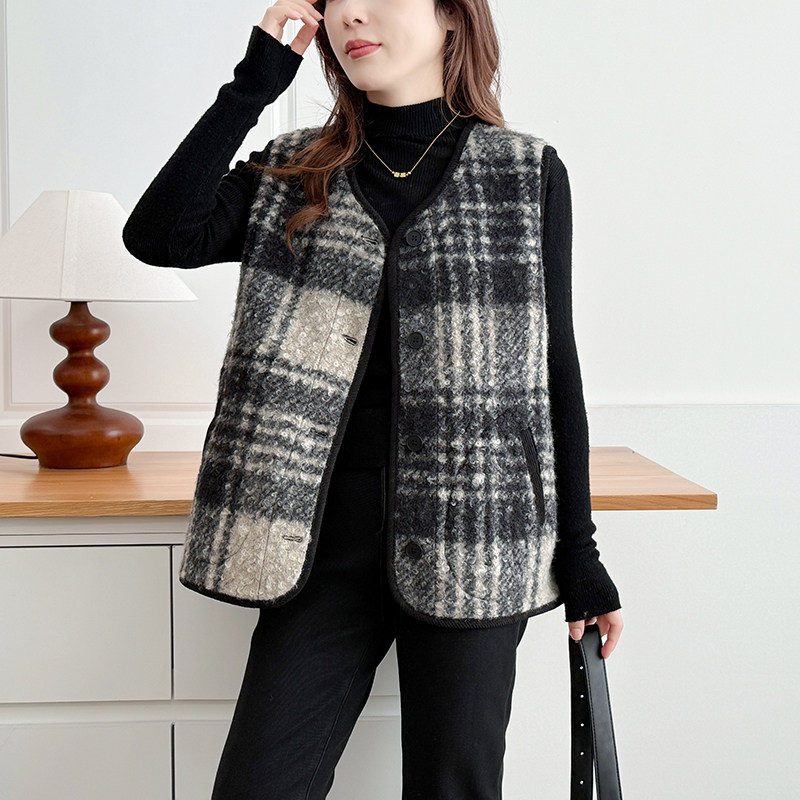 大码女装复古格子毛呢马甲200斤胖mm小香风无袖外套叠穿坎肩马夹,淘宝优惠券,粉丝福利购,淘宝优惠卷
