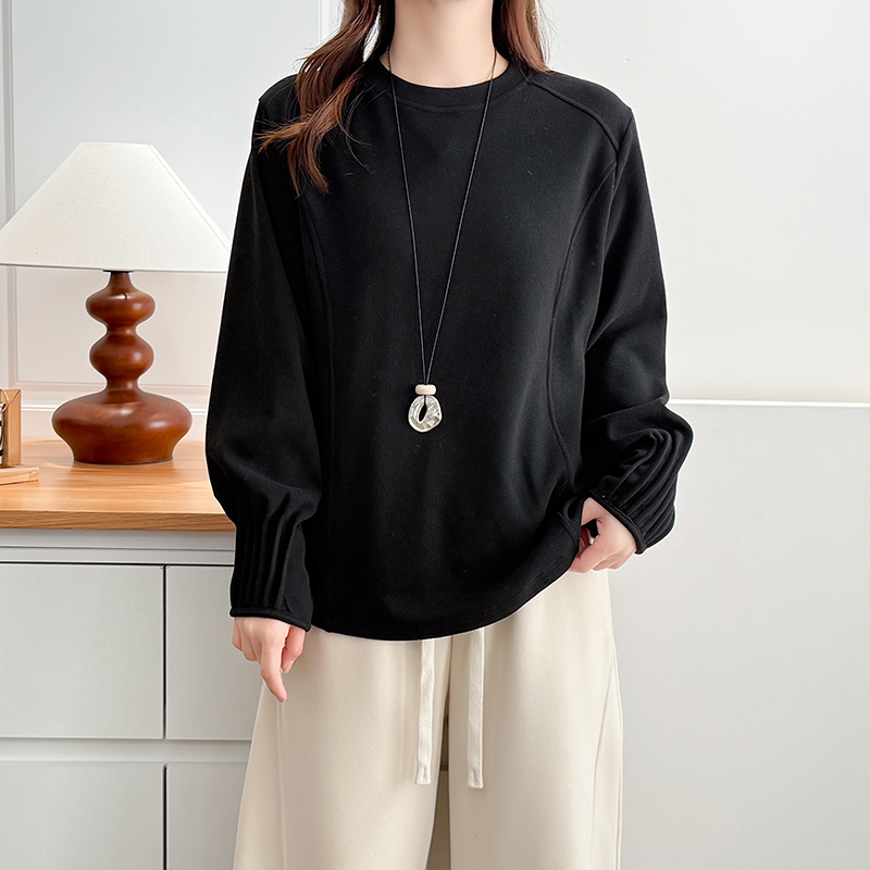 秋冬季新款大码长袖卫衣女装200斤胖mm宽松显瘦遮肚子打底衫内搭 - 图0