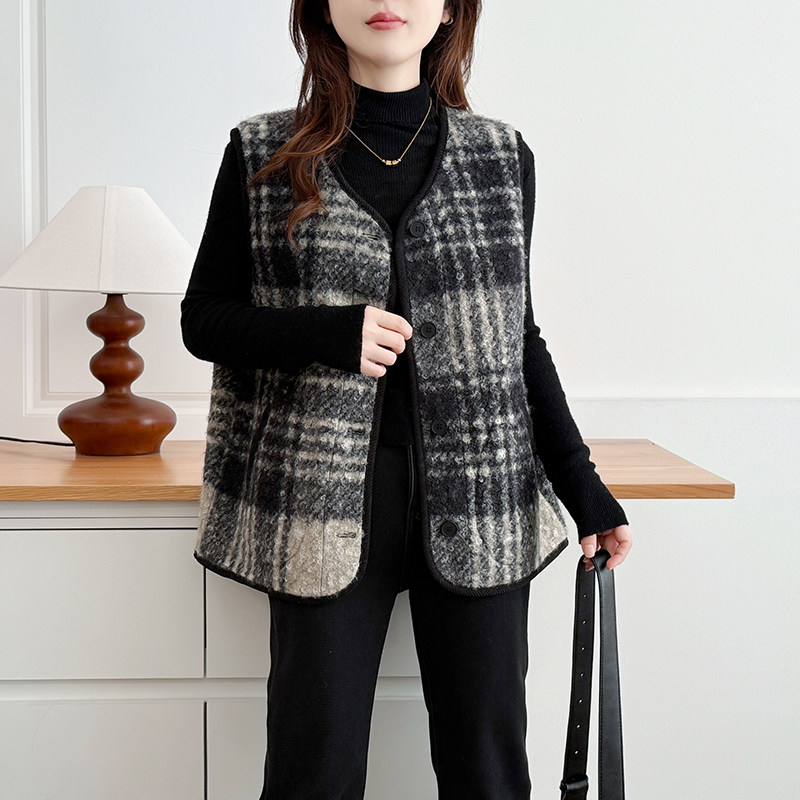 大码女装复古格子毛呢马甲200斤胖mm小香风无袖外套叠穿坎肩马夹,淘宝优惠券,粉丝福利购,淘宝优惠卷