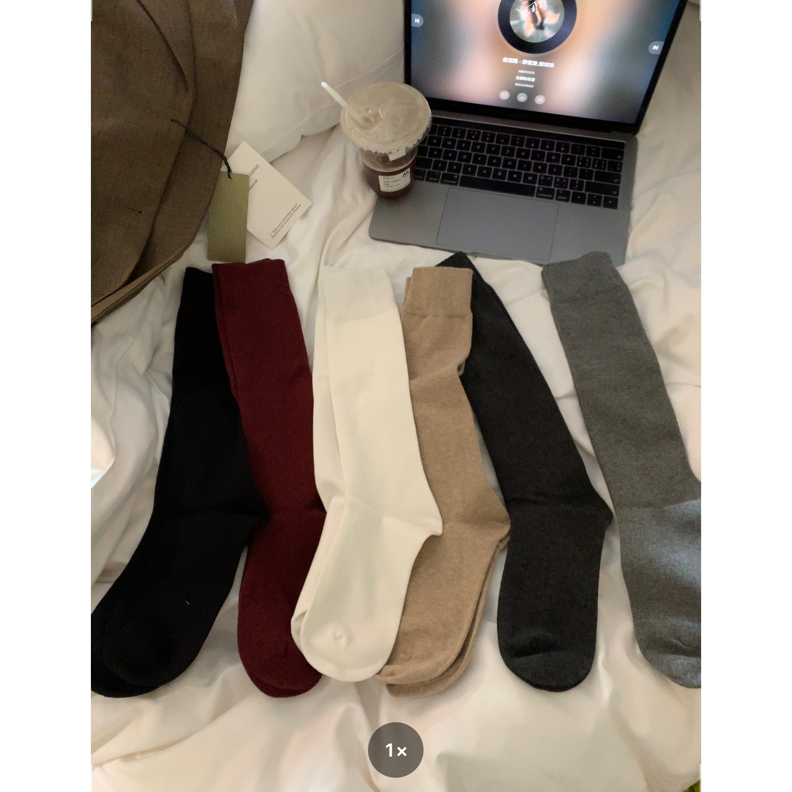 “车厘子果酱”安哥拉红袜子酒红色中长筒袜子女堆堆小腿袜纯棉,淘宝优惠券,粉丝福利购,淘宝优惠卷