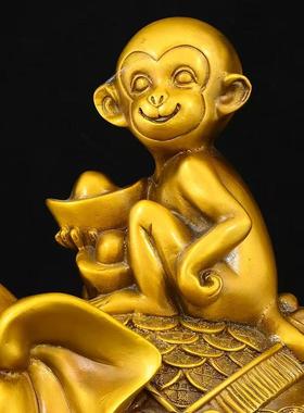 铜大象猴子封侯拜相招财中式摆件