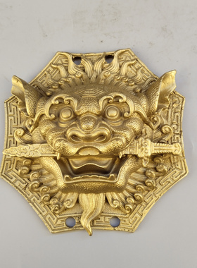 狮子像狮咬剑牌挂件黄铜家居用品