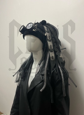 暗码牌/黑银单马尾亚文化定制科幻假发赛博哥特Cyberlox 头饰