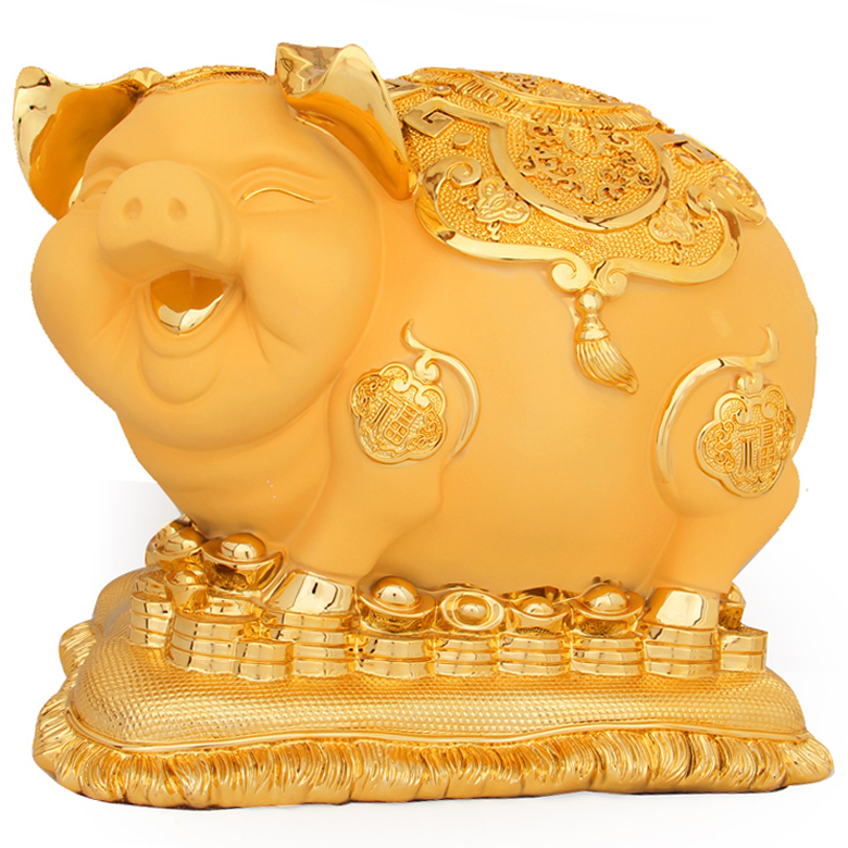 招财可爱生肖金猪摆件生日礼物办公家居风水创意猪存储钱罐工艺品