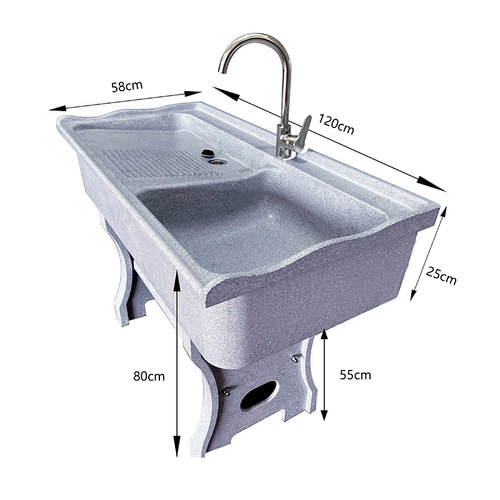 大理石洗衣池带搓衣板户外阳台家用石英石洗衣一体水槽室外洗衣台 - 图3