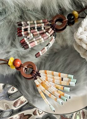 【欧阳娜娜同款】天然石串珠流苏牛皮绳长项链复古民族风百搭饰品