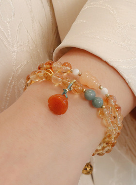 天然黄水晶手链塔晶双圈莲蓬手串串珠水晶手串叠戴手饰级感小众