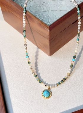 chouchou绿松石项链女2025新款国风串珠配饰原创小众高级感锁骨链