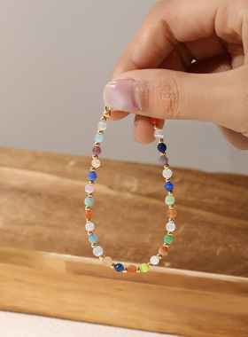 多巴胺彩虹猫眼石串珠手链轻奢小众设计高级感精致百搭叠戴手饰女