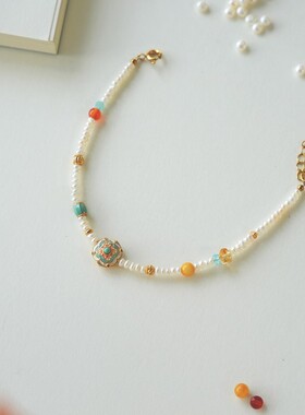 「缀玉」原创新中式珐琅彩淡水珍珠手链女生百搭高级手串闺蜜礼物