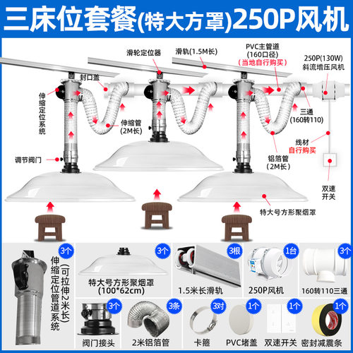 1米排烟罩轨道式艾灸排烟系统吸烟机养生馆伸缩定位烟雾净化设备 - 图2