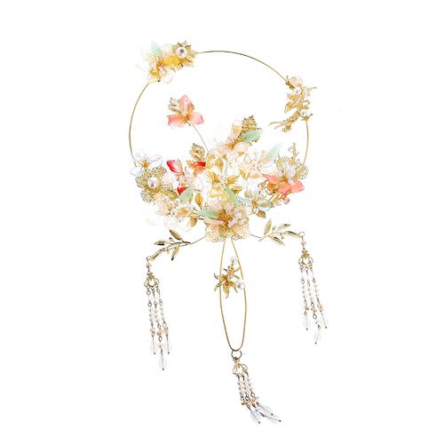 金色镂空古风扇子古典团扇女中式婚礼新娘秀禾服配饰2022新款翊柔 - 图3