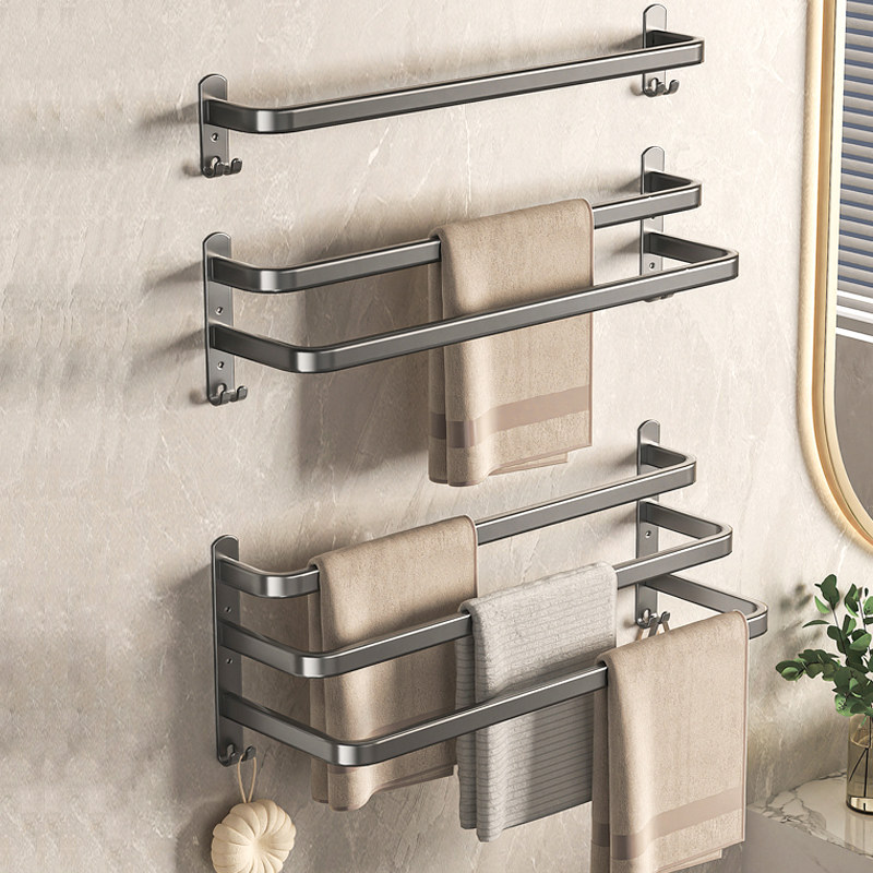 毛巾架卫生间免打孔置物架浴室浴巾凉毛巾杆洗手间挂架枪灰色单杆,淘宝优惠券,粉丝福利购,淘宝优惠卷
