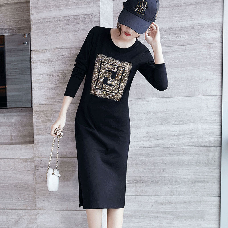 2020新款秋装休闲女长袖烫钻连衣裙 阿伊恋连衣裙