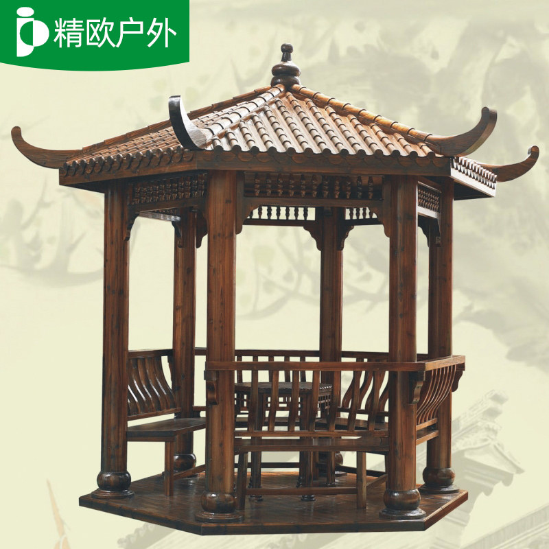 凉亭户外庭院实木别墅六角亭防腐木亭子露台花园古建小木屋遮阳棚_虎窝淘