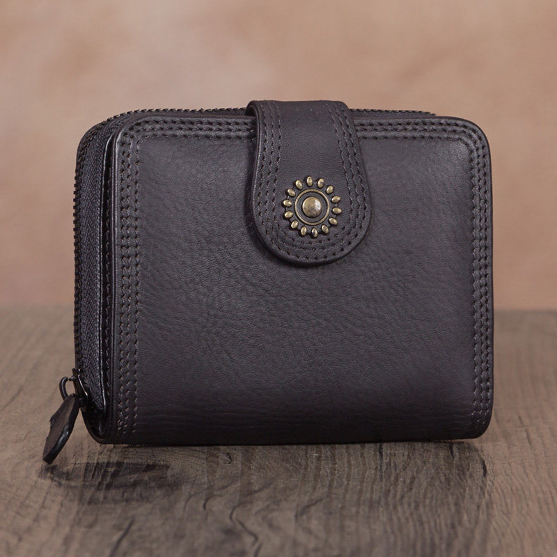 复古头层牛皮女士手工短款拉链钱夹 sophmoda钱包