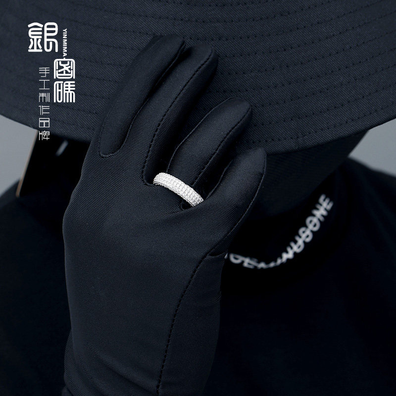 男莫桑钻三排女叠戴简约纯银戒指 银密码戒指/指环