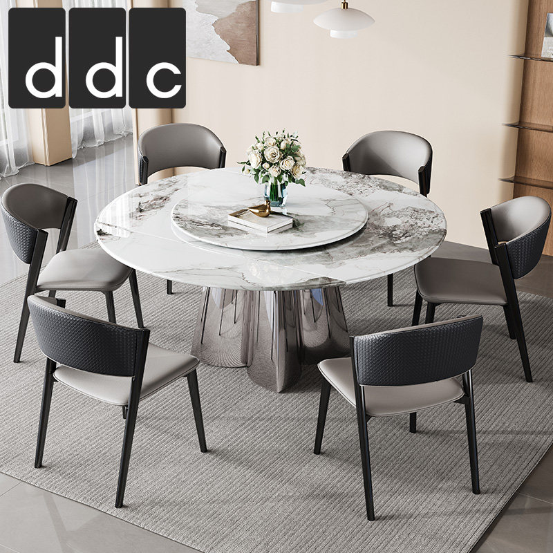DDC意式极简微晶石可折叠伸缩功能圆形餐桌椅组合带转盘客厅饭桌,淘宝优惠券,粉丝福利购,淘宝优惠卷