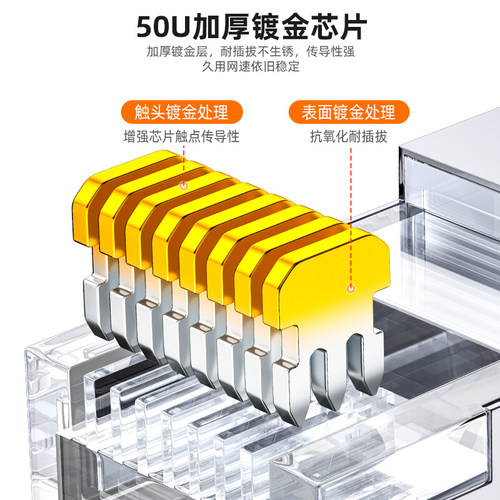 山泽六类超六类水晶头屏蔽6类千兆8p8c镀金W6A6100U S-P6100 - 图1
