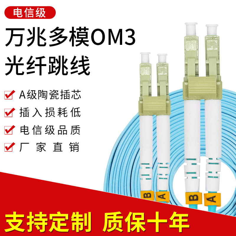 电信级LC-LC万兆多模光纤跳线铠装OM3光纤线双芯尾纤OM4跳线工程