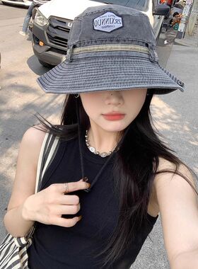 民族风户外登山旅游牛仔渔夫帽女生夏季大帽檐遮阳防晒帽钓鱼帽潮