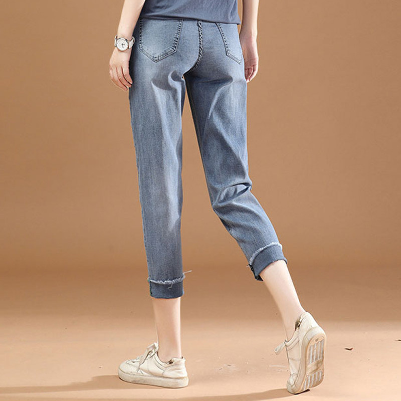 阿玛施官网夏季新款宽松显瘦小脚裤 zhenya臻娅牛仔裤