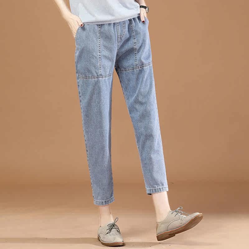 阿玛施女装旗舰店松紧腰女夏牛仔裤 zhenya臻娅牛仔裤