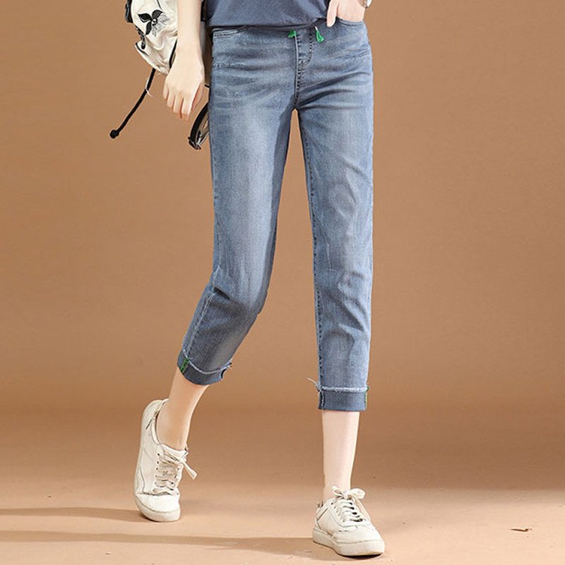 阿玛施官网夏季新款宽松显瘦小脚裤 zhenya臻娅牛仔裤