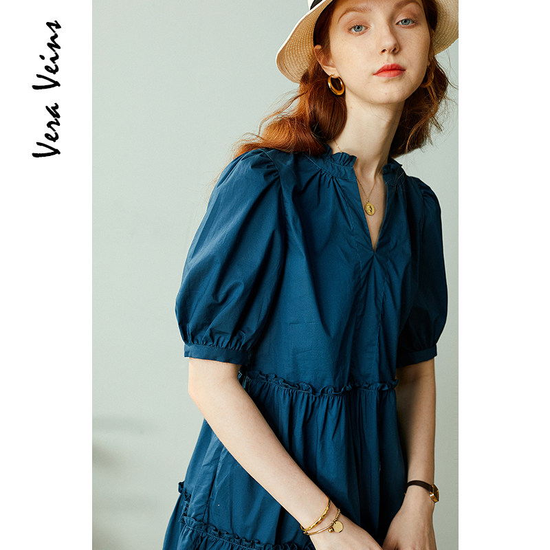 复古孔雀蓝娃娃款a字裙20连衣裙 veraveins连衣裙
