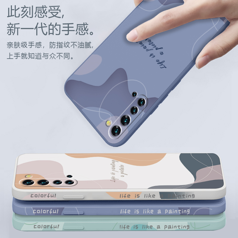 opporeno3手机壳液态硅胶reno3pro潮牌男女款oppo reno3元气版防摔简约创意直边侧边图案新款个性软壳保护套 - 图2