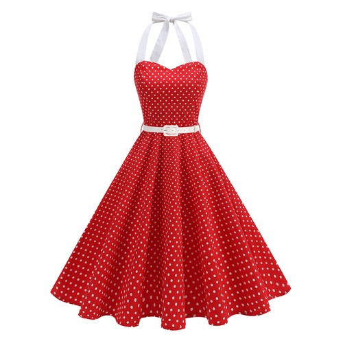 法式女神复古波点性感80年代派对表演写真度假挂脖显瘦大摆连衣裙 - 图0