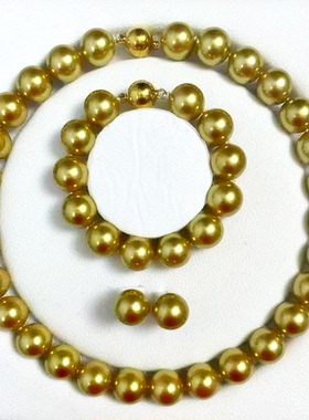 高端贝壳珍珠项链妈妈项链串链多浓金色奢华定制大珍珠12mm14mm施