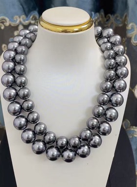 深灰色高端贝壳真大珍珠12mm14mm项链妈妈项链串链奢华定制款式