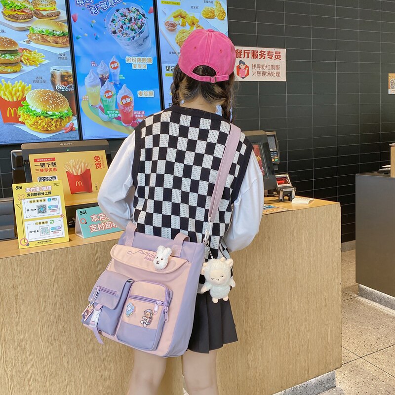 单肩包女学生手拎小学生斜挎补习袋 满江红箱包女士包袋