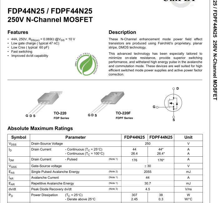 原装FDPF44N25T 44N25T场效应MOS管44A/250V TO220F替代33N25T-图3