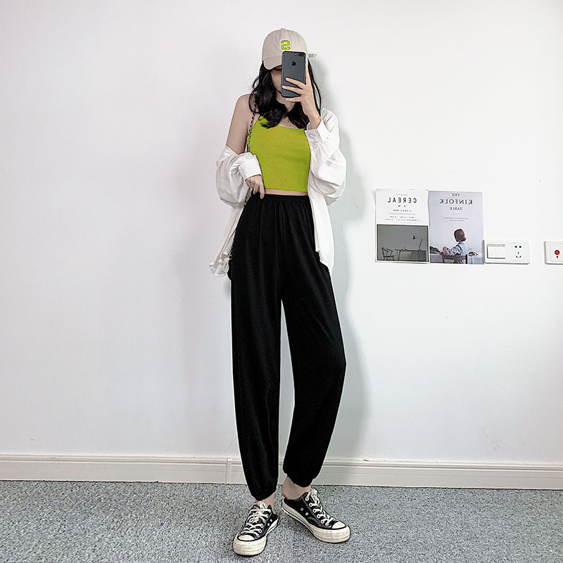 南极人吉喆专卖店冰丝灯笼裤女裤运动夏季薄款萝卜垂感宽松休闲防蚊大人束脚哈伦裤2