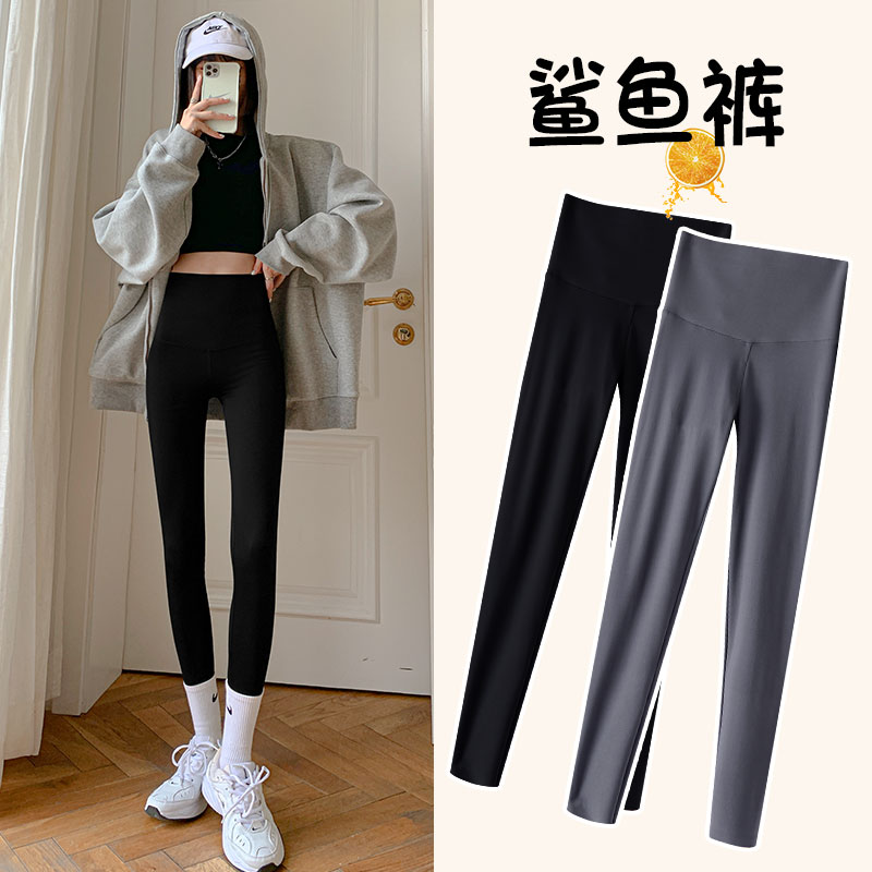 南极人吉喆专卖店鲨鱼皮打底裤女裤外穿紧身芭比收腹提臀瑜伽加绒黑色九分春秋冬季0