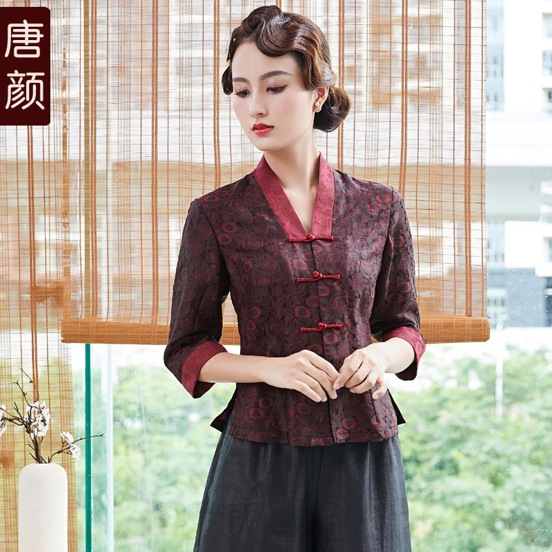 唐颜香云纱中式改良唐装女盘扣汉服 唐颜上衣