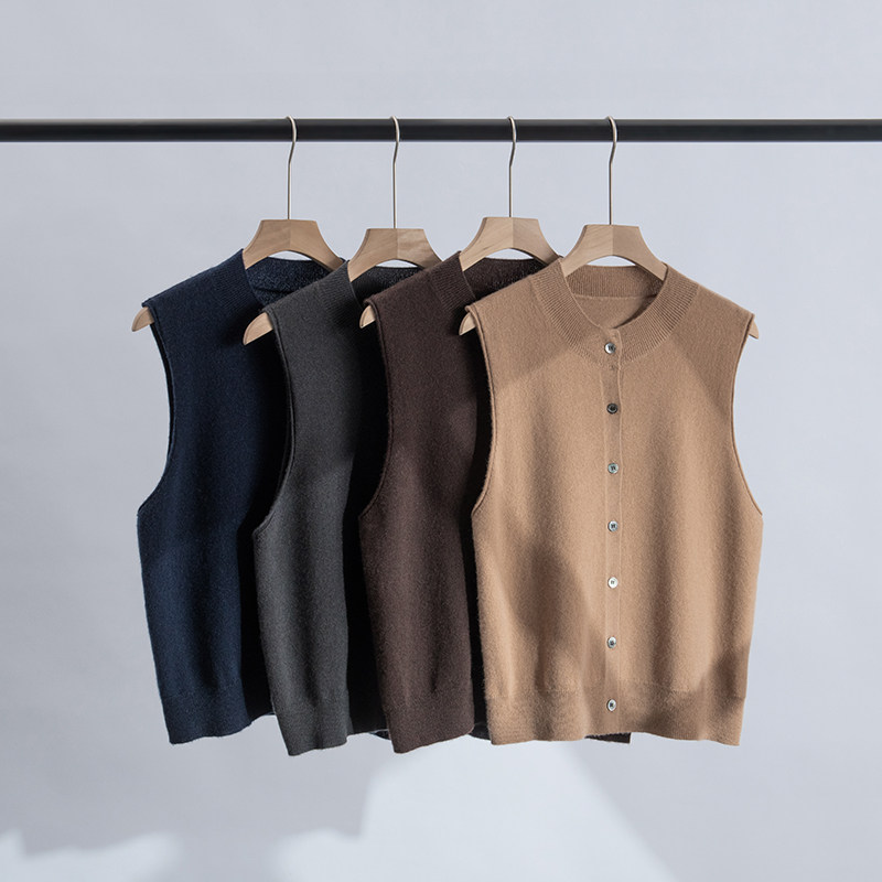 100纯山羊绒圆领开衫背心女秋冬新款高级感百搭外穿无袖毛衣马甲,淘宝优惠券,粉丝福利购,淘宝优惠卷
